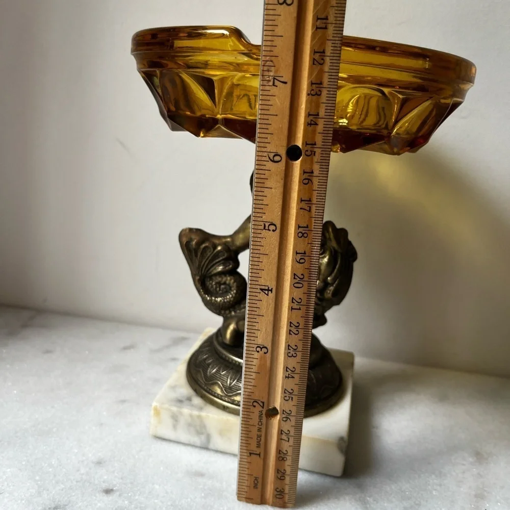 Vintage Cherub Riding a Koi Fish Sculpture Glass Bowl Candy Dish Soap AshTray